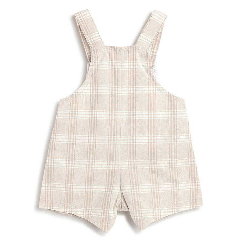 Boys Medium Natural Checked Short Dungaree image number 1